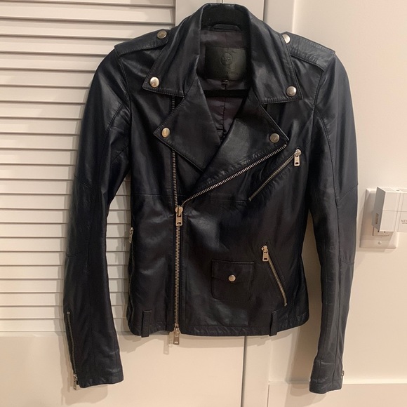 Alexander McQueen navy leather moto jacket zippers - Picture 2 of 14